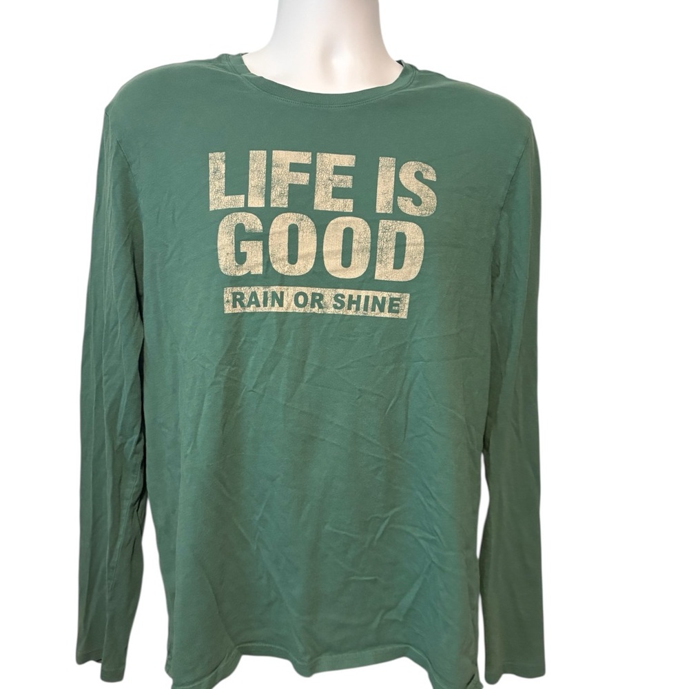 Life Is Good Rain Or Shine Men’s Green Long Sleeve Tee M
